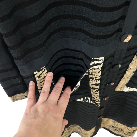 Long Patchwork Cardigan Zebra Print Mixed Fabric Black L Art to Wear Statement - Picture 5 of 10